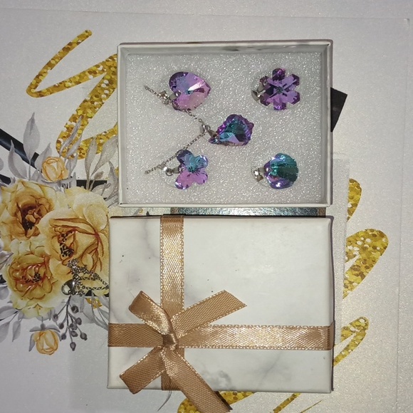 Austrian Crystals five Shaped Pendants Star Shell Necklace Set Silver - Picture 8 of 13